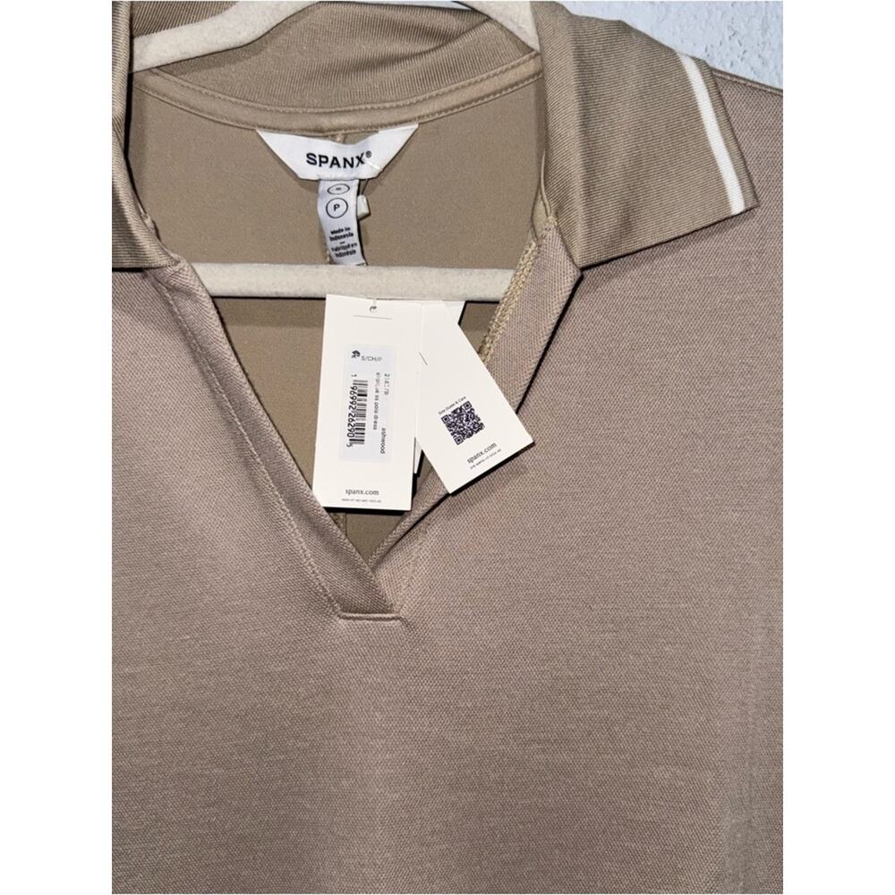 NWT Spanx Air Essentials Short Sleeve Polo Dress Ashwood Small Tan Midi Preppy - Picture 5 of 6